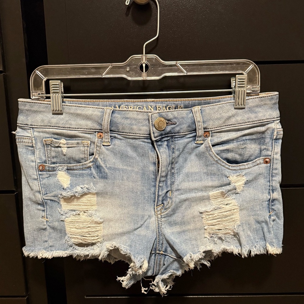 American Eagle Outfitters Women's Light Blue Distressed Denim Shorts